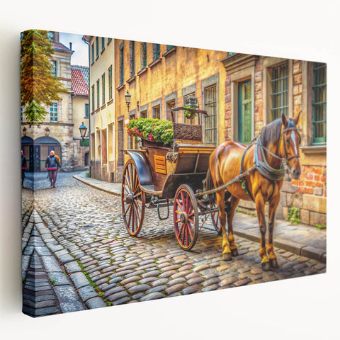 Large canvas print of assorted colorful service vehicles, ideal for kitchen wall art.