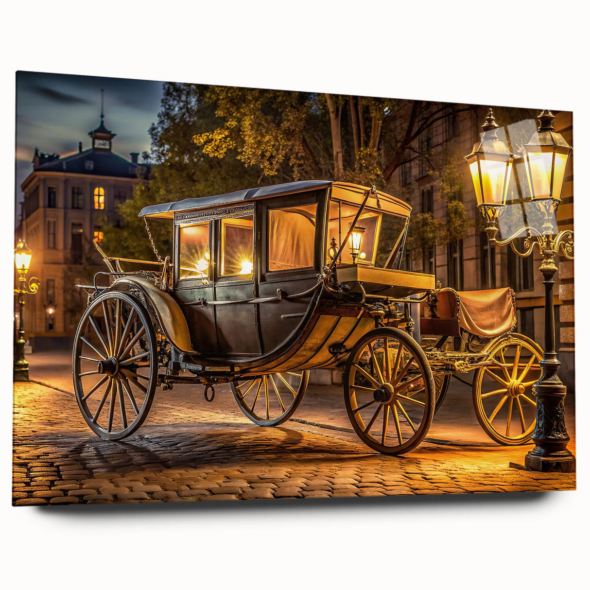 Acrylic print of abstract transportation vehicles in muted grays and blues, ideal for bedroom or dining room art.