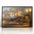 Large abstract wall art depicting colorful, mid-century modernist service vehicles on a black acrylic framed print.