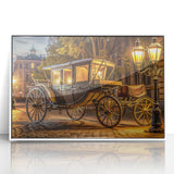 Art deco poster featuring assorted pastel-colored service vehicles on a white acrylic frame, ideal for nursery wall art.