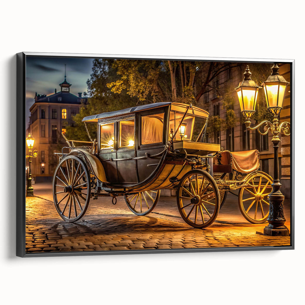 Black and white vintage poster art of a classic car on a framed canvas, suitable for bedroom wall decor.