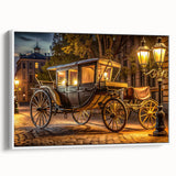 Vintage poster art of colorful service vehicles on a black background, framed canvas, ideal for living room decor.