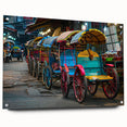 Acrylic print of a side-view city bus in muted gray and yellow, suitable for modern dining room decor.