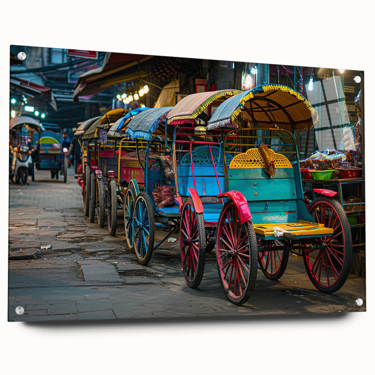 Acrylic print of a side-view city bus in muted gray and yellow, suitable for modern dining room decor.