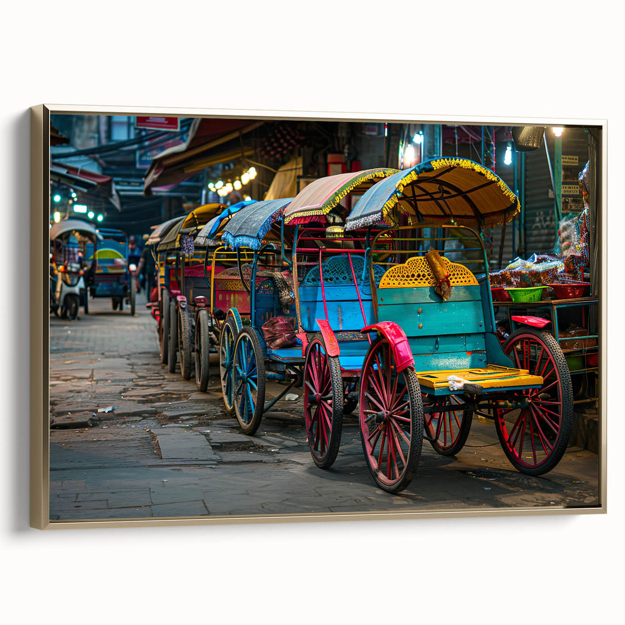 Framed canvas of a vintage black side view car in a landscape setting, ideal for bedroom wall art.