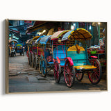 Framed canvas of a vintage black side view car in a landscape setting, ideal for bedroom wall art.