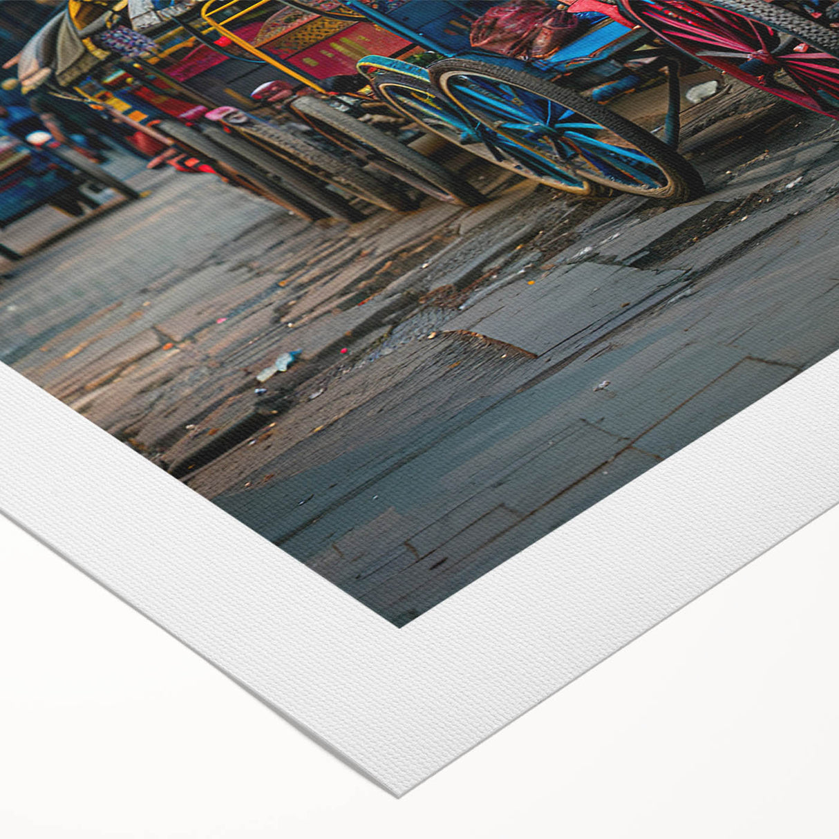 Art deco poster featuring a collection of vintage service vehicles in muted colors on rolled canvas.