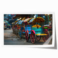 Rolled print of assorted service vehicles in muted colors, suitable for art wall dining room.