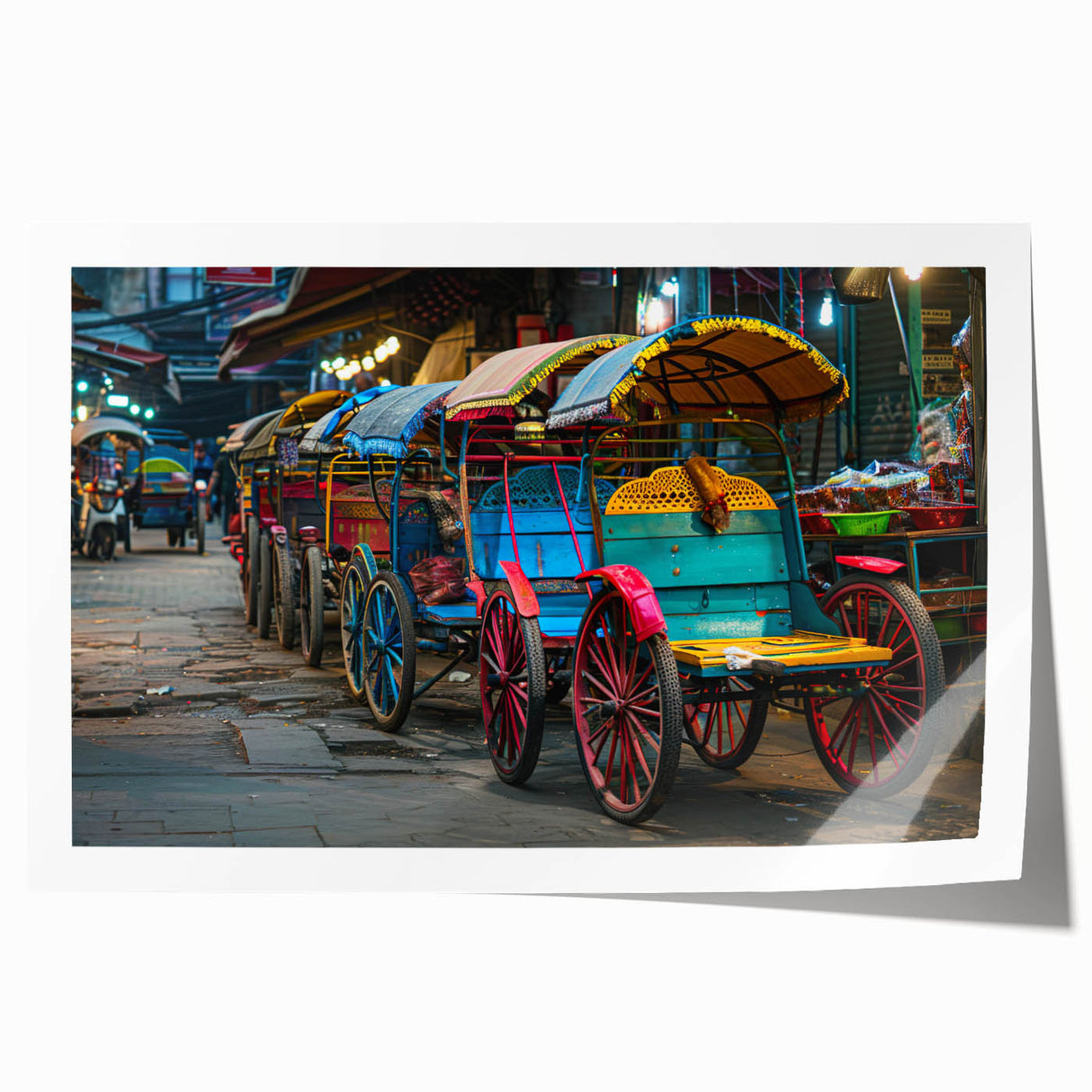 Rolled print of assorted service vehicles in muted colors, suitable for art wall dining room.