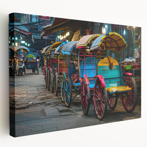 Large stretched canvas featuring a collection of detailed service vehicles in muted colors, ideal for kitchen wall art.