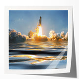 Rolled print of a spacecraft collection in muted metallic tones, suitable as art wall dining room decor.