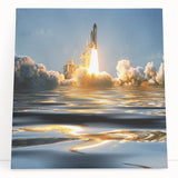 Black and white large art print of spacecraft on stretched canvas, suitable for kitchen or bedroom wall art.