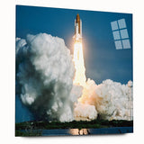 Acrylic print of a large abstract spacecraft design in shades of gray and black, suitable for bedroom or dining room art.