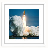 Extra large abstract art print of a spacecraft in textured style, featuring gray and white tones.