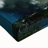 A large art piece featuring a black and white landscape painting of a spacecraft on canvas, ideal for bedroom wall decor.