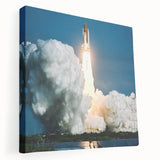 Side view of a large stretched canvas depicting a spacecraft, in gray and metallic tones, ideal for kitchen wall art.