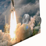 Mid-century modernist acrylic print featuring large abstract spacecraft design in neutral tones.