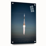 Acrylic print of a spacecraft in black and gray tones, suitable for modern bedroom or dining room decor.