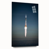 Acrylic print of a large abstract spacecraft design in gray and metallic tones.