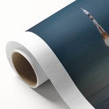 Art deco style poster of a vintage spacecraft, rendered in soft pastel colors on rolled canvas, ideal for nursery wall art.