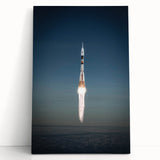 Black and white stretched canvas featuring a detailed spacecraft design, ideal for kitchen wall art or bedroom ambiance.