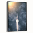 Black and white vintage poster art of a spacecraft, printed on framed canvas, suitable for bedroom wall decor.