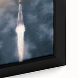 Extra large framed canvas featuring a black textured background with colorful, abstract spacecraft designs.