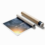 Extra large rolled print of a spacecraft, featuring muted metallic and gray tones, suitable for modern bathroom decor.