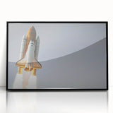Large abstract wall art of a spacecraft in black and gray tones on a framed acrylic, suitable for modern art wall decor.