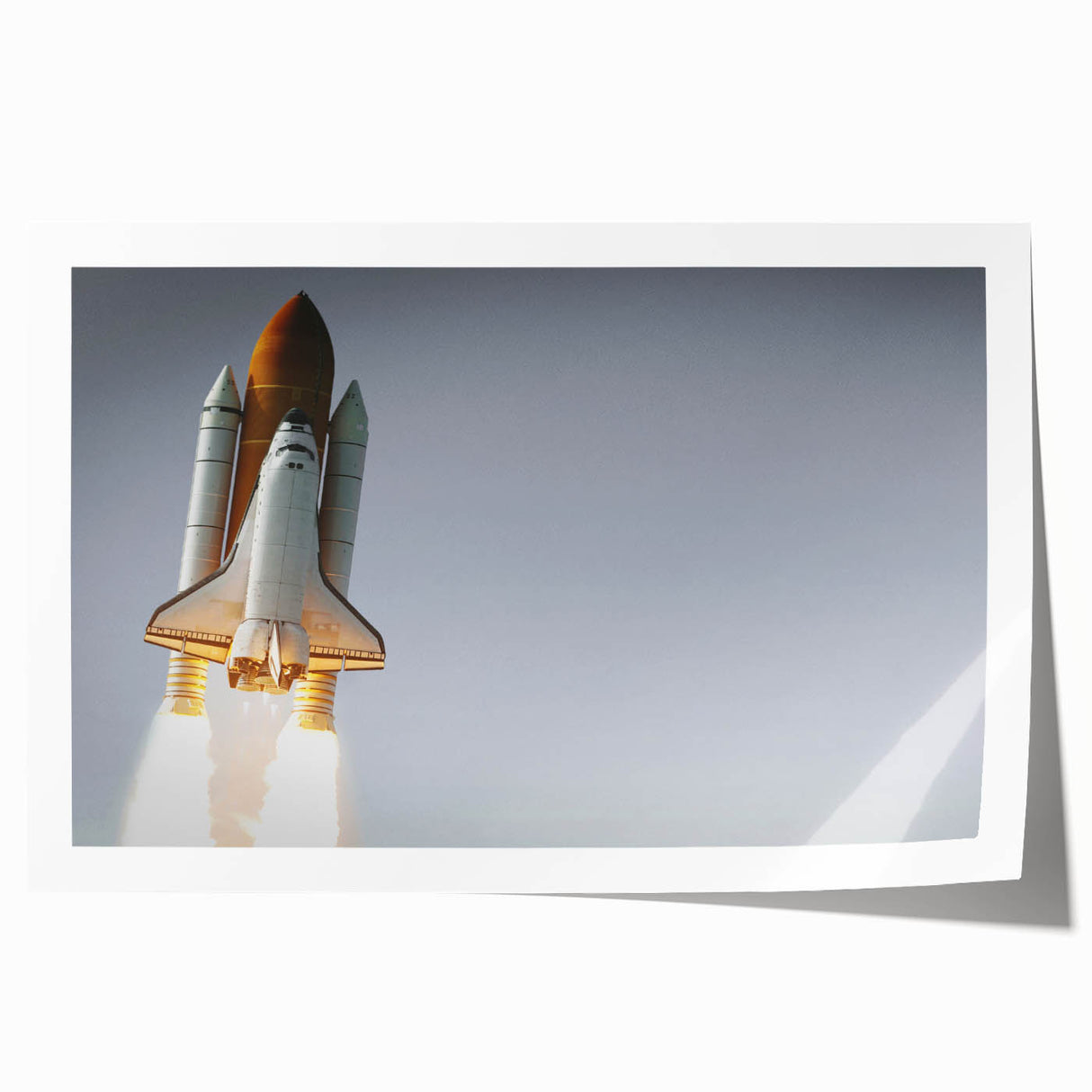 Spacecraft illustration in grayscale on a large rolled print, ideal for art wall dining room.