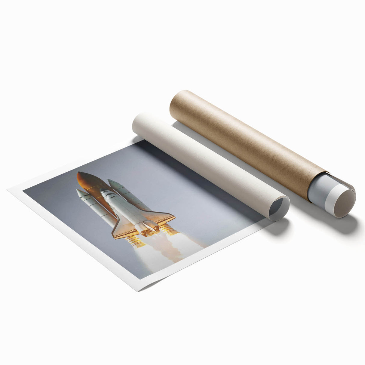Extra large rolled print of a vintage spacecraft design in muted gray, ideal for classy bathroom wall art.