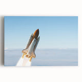 Black and white illustration of a spacecraft on a stretched canvas, suitable for kitchen wall art.