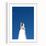 Extra large abstract art print of a spacecraft, featuring textured gray and white tones on a framed canvas.