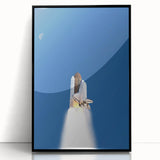 Large abstract wall art depicting a spacecraft, in mid-century modernist style.