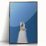 Mid-century modernist art deco poster of a spacecraft, featuring gold and black tones on acrylic, ideal for nursery wall art.