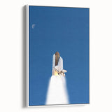 Framed canvas featuring a vintage poster art of a black spacecraft, ideal for bedroom wall art.