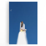 Black and white stretched canvas of a vintage spacecraft, ideal for kitchen wall art.