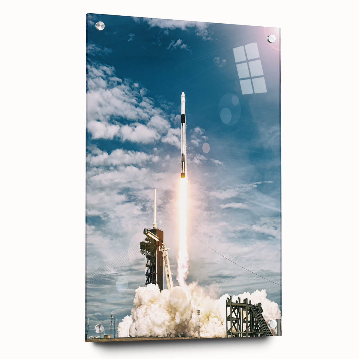 Acrylic print of a spacecraft in muted gray and blue tones, ideal for modern bedroom or dining room decor.