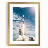 Textured abstract art print of a spacecraft in gold and black tones on a framed canvas, suitable for bedroom decor.