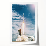 Extra large rolled print of a spacecraft, featuring muted metallic tones, ideal for modern dining room decor.