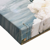 Black and white landscape art painting on stretched canvas featuring a spacecraft, ideal for bedroom wall art.