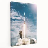 Spacecraft illustration on large stretched canvas with detailed line art and neutral tones, suitable for kitchen wall art.