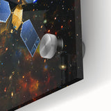 Large abstract wall art featuring a spacecraft design in vibrant hues on acrylic glass, ideal for dining room ambiance.