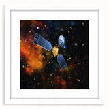 Extra large abstract art print featuring textured spacecraft design in muted tones on a white framed canvas.