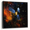 Black and white wall art depicting a vintage spacecraft, framed canvas, ideal for bedroom decor.