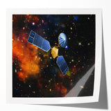 Rolled print of a minimalist spacecraft design in muted gray tones, suitable for art wall dining room.