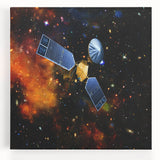 Black and white stretched canvas featuring a detailed spacecraft design, ideal for kitchen wall art.