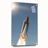 Acrylic print of a spacecraft in gray and black tones, suitable for modern bedroom or dining room decor.