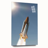 Acrylic print of a large abstract spacecraft design in muted metallic tones, suitable for bedroom or dining room decor.