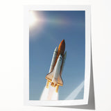 Rolled print of a spacecraft design in stark black and white, suitable for art wall dining room.